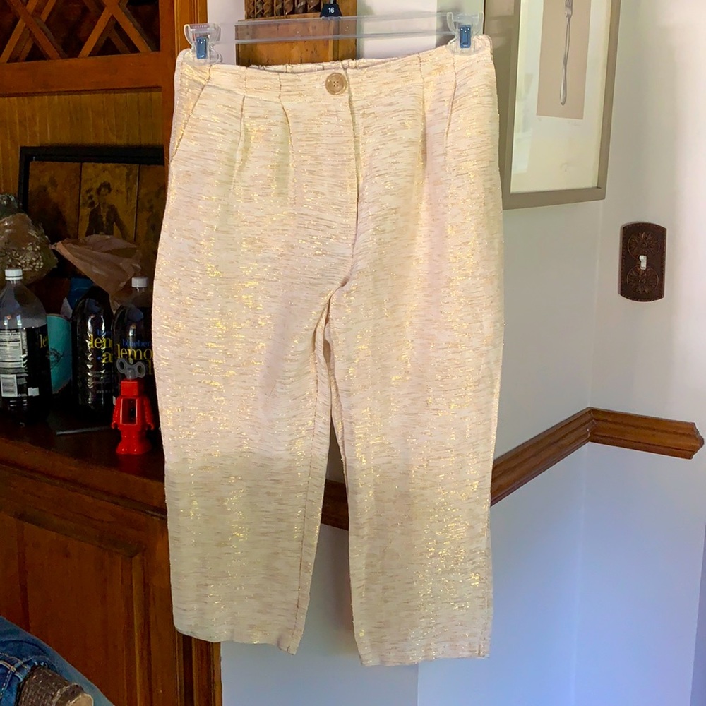 Corey Lynn Calter for Anthropologie crop metallic gold trousers. NWOT Retail 255